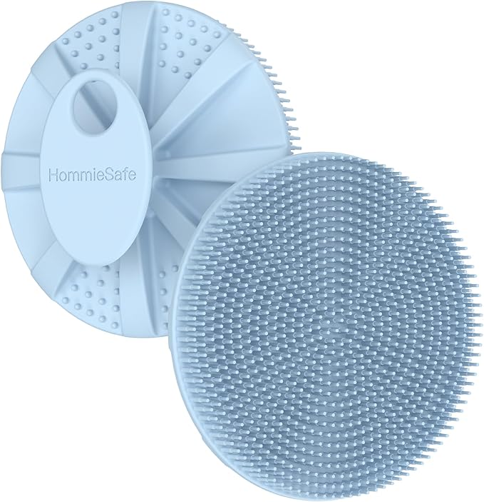 1 Pack Soft Silicone Shower Brush Body Wash Bath Exfoliating Skin Massage Scrubber, Dry Skin Brushing Glove Loofah, Fit for Sensitive and All Kinds of Skin(Sky Blue)