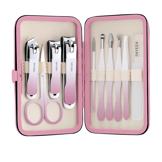 Manicure Set, 10 pcs High-Carbon Steel Nail Clippers Set, Portable Mini Manicure and Pedicure Kit, Travel Grooming Nail Kit with Leather Bag for Men and Women