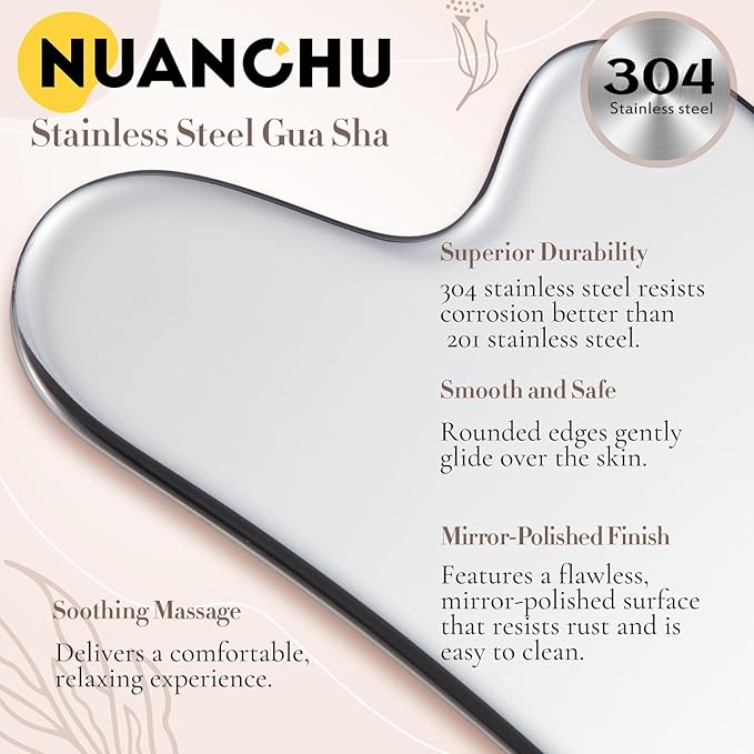 Nuanchu Stainless Steel Gua Sha Facial Tool, Metal Gua Sha for Lymphatic Drainage, Guasha Face Sculpting Double Chin Reduce with Pouch Mother Day Self Care Gift(Silver)