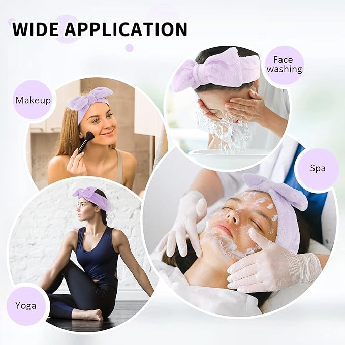 WHAVEL 6 Pack Purple Spa Microfiber Bow Headbands for Washing Face, Skincare Headbands, Facial Headband Set, Soft Fluffy Headband, Women Hair Accessories, Party Supplies, Type 15
