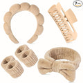 7 Pcs Spa Set, Facial Headband and Wristband Set, Skincare Accessories, College Style Girl Idea Gifts, Hair Accessories for Women and Girls（Brown）