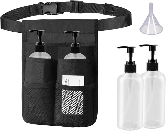 Massage Bottle Holster Single Kit - Incl. 2 Bottle,Machine Washable Massage Lotion Holster with Air Mesh ，Adjustable Strap for Massage Oil & Massage Lotion (2X 10oz)