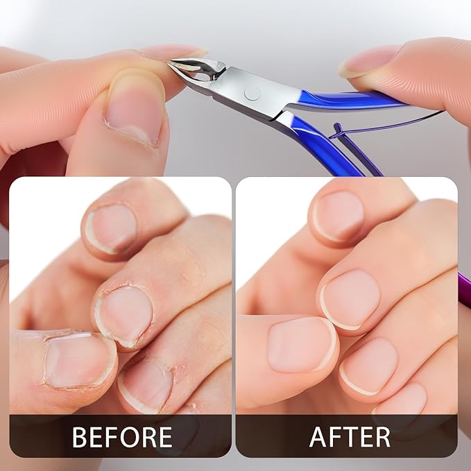 Cuticle Nippers Kit: Precision Nano-Coated Stainless Steel Cuticle Trimmer Remover for Fingernails and Toenails, Cutter for Manicure Pedicure, Nail Clippers Tools for Women (Red+ Blue 2PCS)