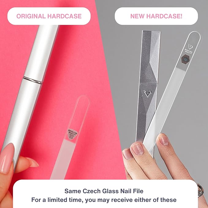 Bona Fide Beauty Czech Glass Nail Files for Natural Nails (Clear) - 1Pc Crystal Nail Filer, Nano Glass File with Case Handcrafted in the Czech Republic