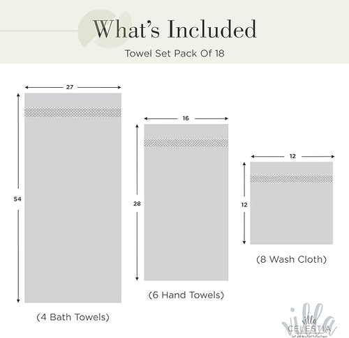 100% Cotton Bath Towel Set of 18-4 Bath Towels, 6 Hand Towels, 8 Wash Cloths, Sustainable, Soft, Highly Absorbent, Combed Cotton 18 Piece Set for Hotels, Spa, Bathroom, Dorm, Sage