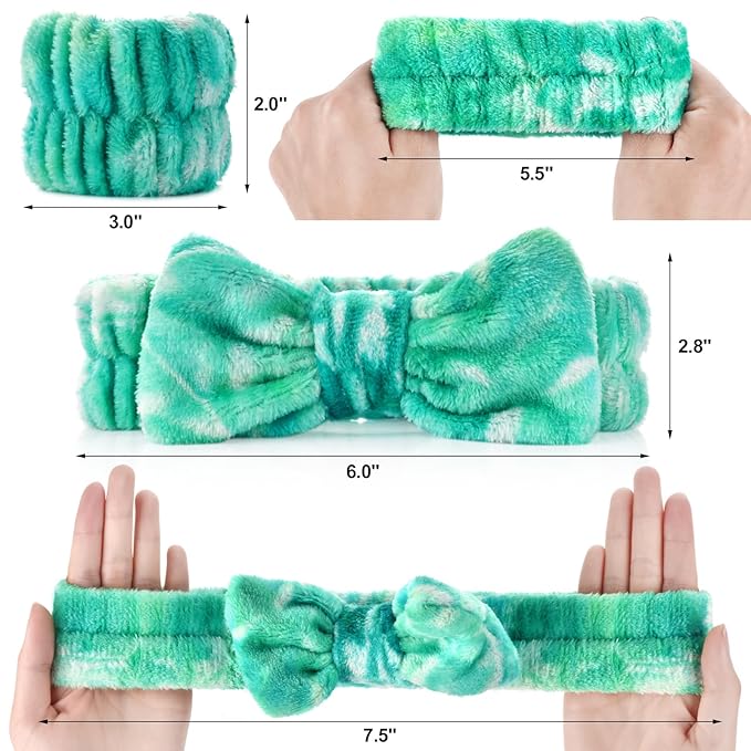 Wteehn 6pcs Headband and Wristband for Face Washing, Makeup Spa Skincare Headband, Skin Care Face Wash Headbands Wrist Bands Tools Set, for Women and Teen Girls Gifts