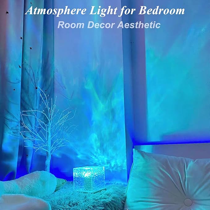 Aurora Ocean Wave Lights Projector No Wiring, Touch Cube Color Changing Light with 16 Colors 4 Modes Dimmable Cordless Mood Lamp for Shower, Northern Light for Bedroom Bathroom, with Remote (Large)