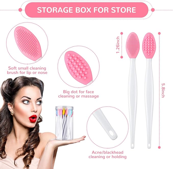 Patelai 24 Pcs Lip Scrub Brush Silicone Lip Scrubber Exfoliator with Container Double Sided Soft Cleansing Brush Tool for Men Women Lightening Dark Lips(Mixed Colors)