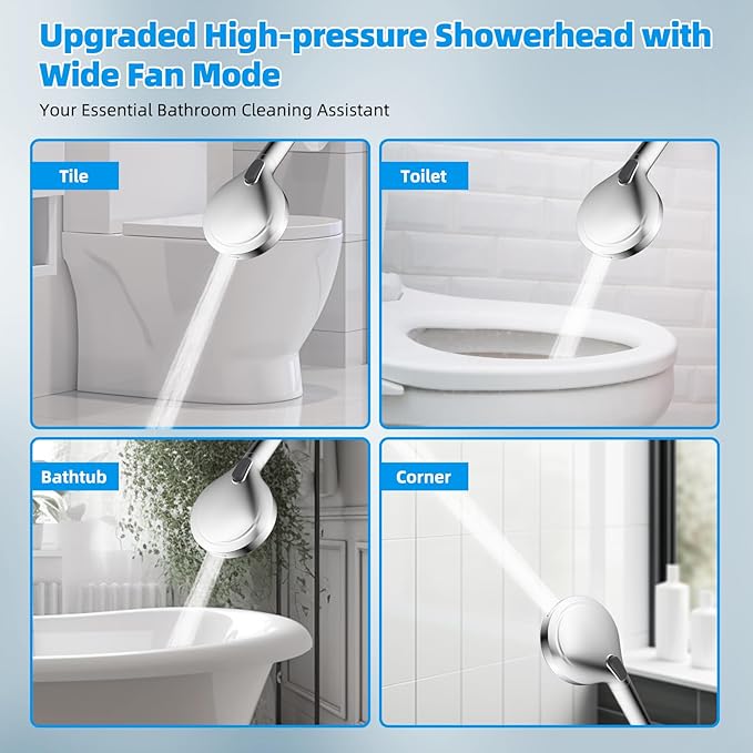Hibbent All Metal CUPC Certified Shower Head, 10'' High Pressure Rainfall Shower Head, Handheld Showerhead Combo, 12'' Adjustable Extension Arm, 10 Sprays, 71'' Shower Hose, Showerhead Holder, Chrome