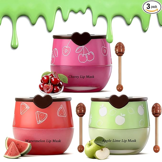 3PCS Bee Lip Balm Honey Pot, Moisturizing Propolis Lip Mask,Hydrating Prevention Dry and Cracked Lip Scrubs Exfoliator,Lip Sleep Mask Reduces Lip Lines Lip Skin Care Products