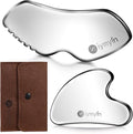 2Pcs Stainless Steel Gua Sha Facial Tools,Face and Body Skin Massage,Scraping Tools for Jaw Lift Massager,Puffiness Reduction,Lymphatic Drainage & Skin Tightening, Mother’s Day Gift, Summer Skin Care