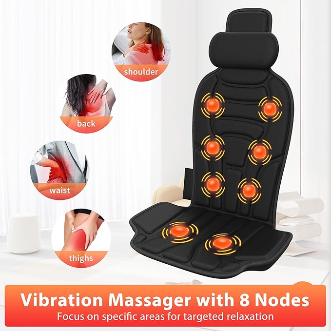 Back Massager with Heat，Vibration Massage Chair Pad with 5 Massage Modes & Adjustable Heat Levels, Memory Foam Back Massager Cushion for Office Chair, or Home Use，Midnight