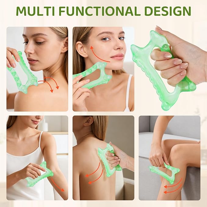6-in-1 Resin Body Gua Sha Facial Tools - Lymphatic Drainage Tool, Face Gua Sha Tool & Acupressure Tool - Body Guasha Tool, Trigger Point Massage Tool Fascia &Cellulite Massager(Green)