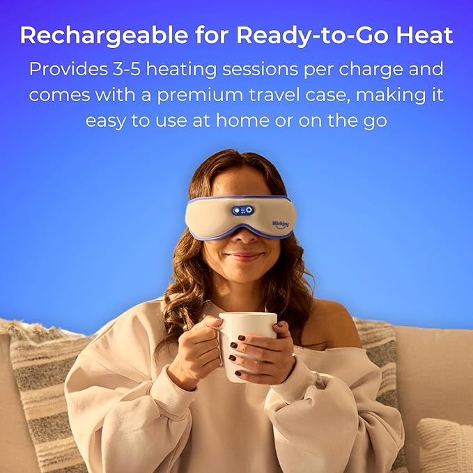 Blinkjoy Rechargeable Heated Eye Mask for Dry Eyes – Cordless Warm Compress for MGD, Styes & Eye Strain – Optometrist Recommended for Dry Eye Relief
