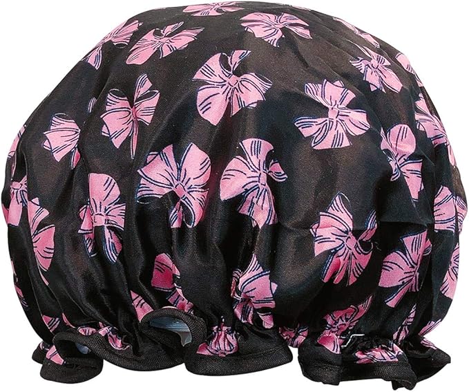 allydrew Reusable Women's Waterproof Shower Caps for Long Hair, Pink Bows