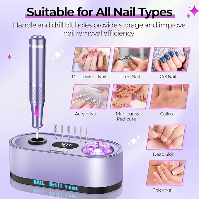 JOSGLOI Electric Nail Drill Professional: 40000RPM Electric Nail File Kit E File Nail Drill Machine with LCD Display for Acrylic Gel Nail, Manicure Pedicure Polishing Nail Grinder for Salon Home Use