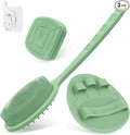 Silicone Back & Face Scrubber & Bath Glove Set 3PCS, 13.4'' Gentle Back Scrubber with Dual-Side Head, 360° Anti-Slip Bath Glove, Unique Side-bristled Face Scrubber for All-round Cleaning(Green)