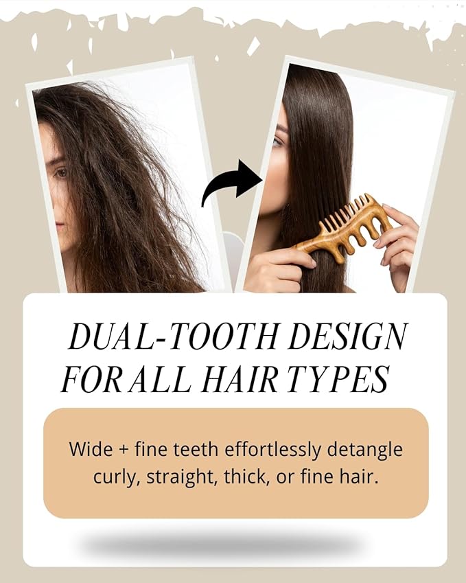 Wooden Scalp Massager Comb – Natural Wood Wide & Fine Tooth Hair Comb with Handle – Hair Massager Comb for Hair Growth, Scalp Care & Stress Relief – Detangling Tool for All Hair Types