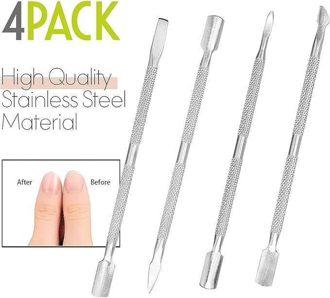 4pcs Cuticle Pusher Metal Cuticle Pusher Tool Kit Nail Cleaner Cuticle Care Nail Cuticle Remover Tools Nail Scraper Under Nail Cleaner Tool Cuticle Pushers for Fingernails Toenails