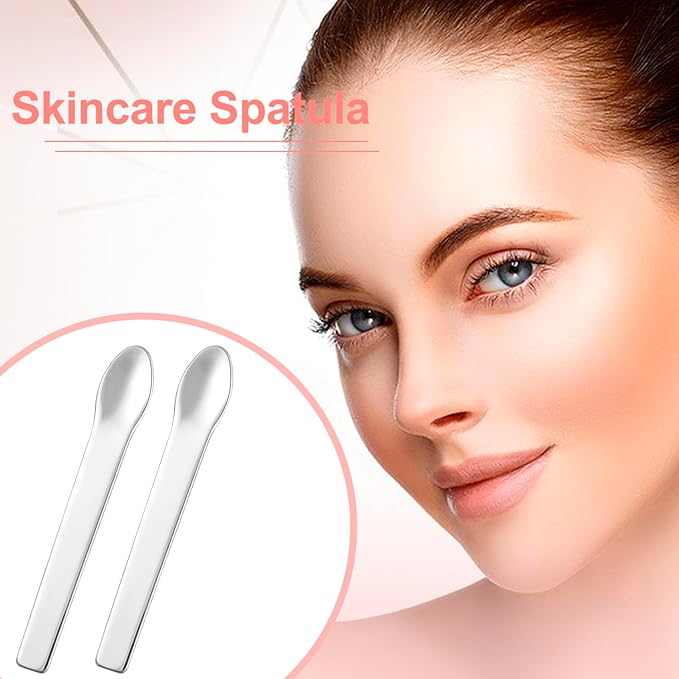 Pndeyo 3pcs Mini Stainless Steel Makeup Spatula, Reusable Cosmetic Cream Spatulas Spoon, Skincare Scoop Applicator Facial Massage Beauty Tools for Mixing and Sampling Face Eye Cream- Silver