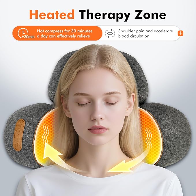 Gifts for Family, 3-in-1 Electric Neck Massager Pillow for Bed - Pillow Massage Neck Hump for Shoulder Pain, with Vibrating Heating and Traction Function