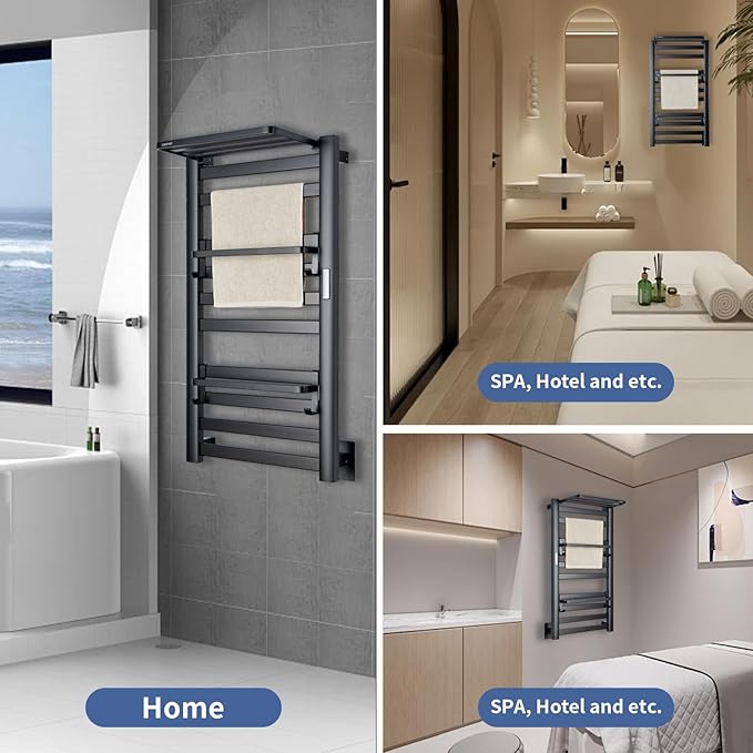 LANMEL 2 in 1 Towel Warmer Rack & Towel Rack Wall,10 Bars Electric Wall Mounted Heated Towel Racks for Bathroom, 24H Time Setting and Temperature Control Heated Drying Rack