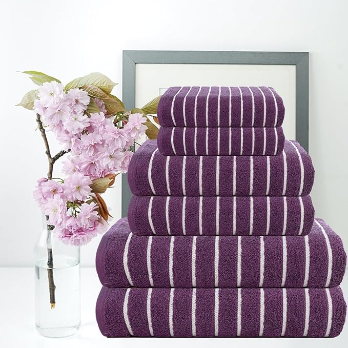 CASA COPENHAGEN Ecstatic 6Pcs 100% Egyptian Cotton Large Designer Towels Gift Set- Purple, 600GSM, 2Bath 2Hand 2Washcloths, Bath Towels for Bathroom Set for Women & Men