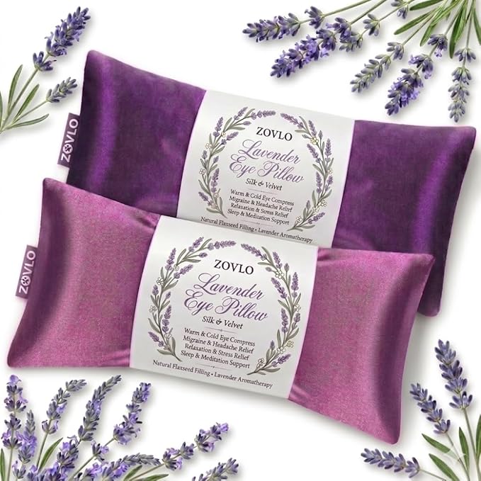Lavender Eye Pillow for Relaxation & Sleeping – Aromatherapy Eye Pillow with Flax Seed & Lavender, Hot Cold Compress, Lavender Eye Mask, Yoga Eye Pillow Weighted for Migraine Sinus Stress Relief