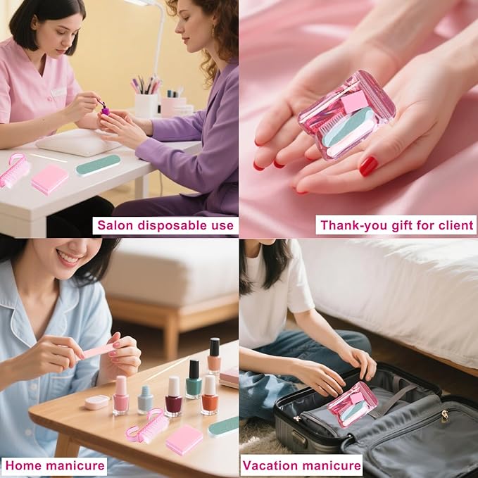 Fcozpjk Disposable Manicure Kit Basics 5PCS Nail Kit, Mini Nail Files Buffers Bulk Handle Grip Brush Orange Wood Stick Individually-Packed Pedicure Set for Fingernails Toenails Salon Supplies 5 Packs