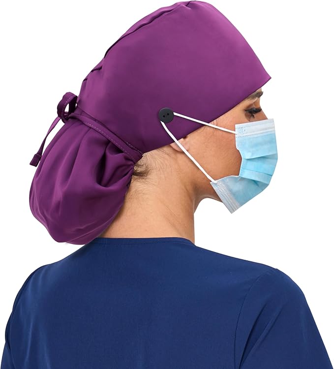 Satin Lined Scrub Cap, Adjustable Surgical Cap with Sweatband & Buttons, Soft and Wrinkle-Resistant Scrub Hat