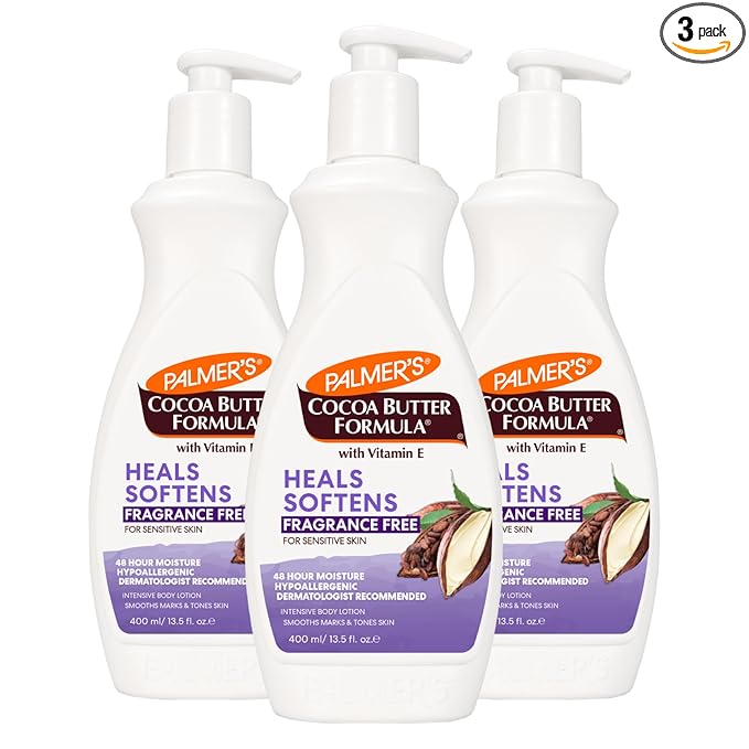 Palmer's Cocoa Butter Formula Daily Skin Therapy Fragrance Free Lotion for Dry Skin, Unscented Body Lotion, Pump Bottle, 13.5 Fl Oz (Pack of 3)