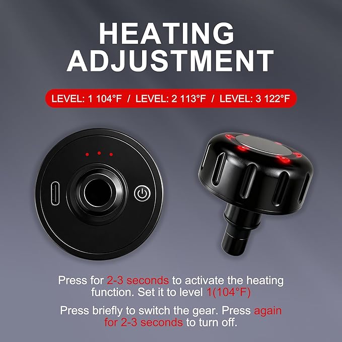 LEERCON Heating Head for Small Massage Gun - 3-Temp Settings (104/113/122°F) & 15-Min Auto-Off, Portable Rechargeable Handheld Accessory for Muscle Pain Relief