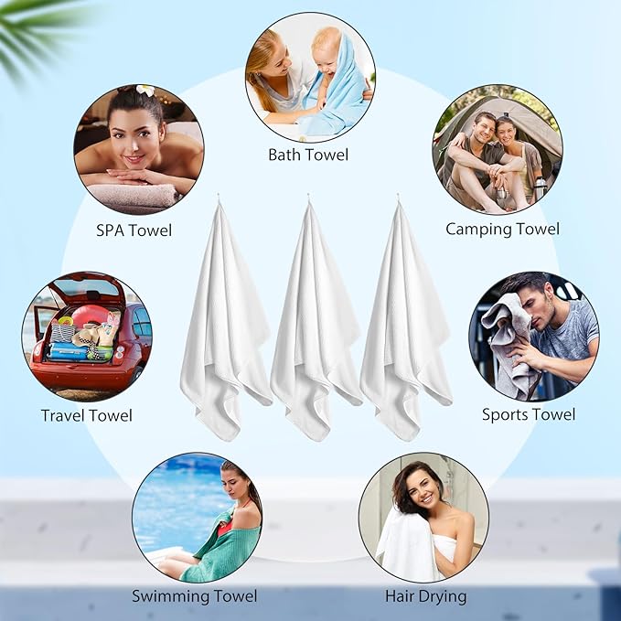 SmoothNovelty 16 Pack Microfiber Bath Towels Bulk 27'' x 60'' Oversized Size Bath Towel Highly Absorbent Extra Large Soft Drying for Beach Shower Summer Salon Sport Gym Party (Lattice,White)
