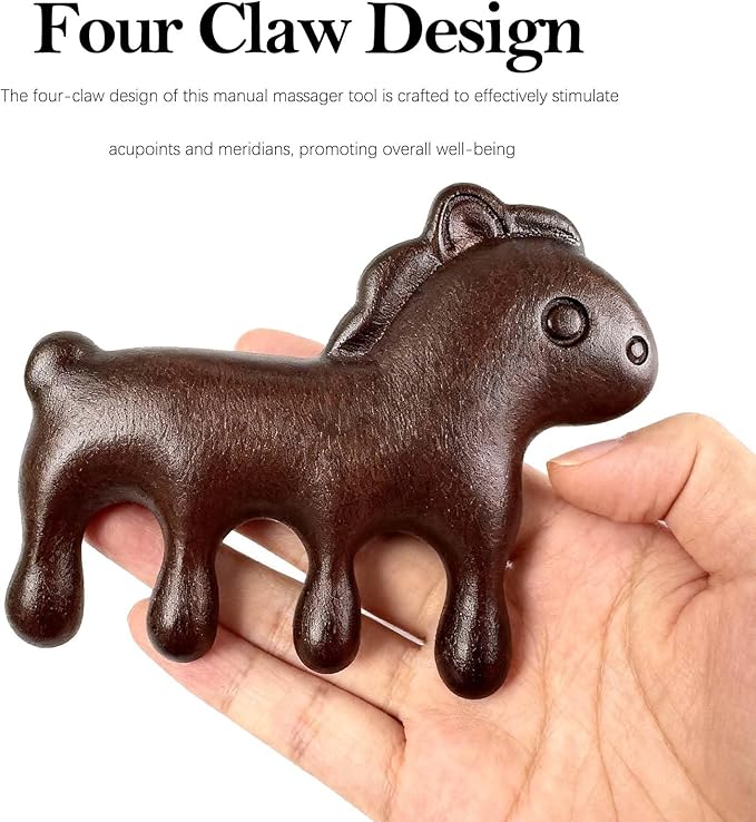 Sandalwood Cute Pony Scalp Massager | Wooden Massage Brush for Head, Face, Eyes, Shoulder, and Neck | Gua Sha Comb Ideal Gift for Men Women