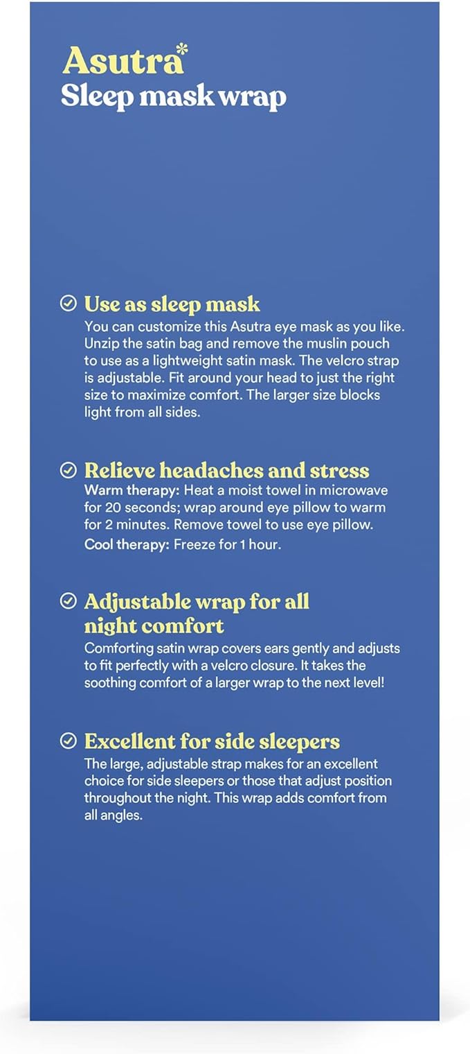 ASUTRA Eye Pillow Wrap for Sleep, Navy | Filled w/Lavender Buds & Flax Seeds, Weighted Eye Mask, Meditation & Light Blocking Blindfold, Covers Ears