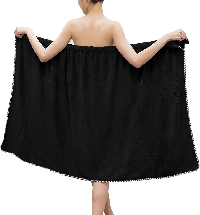GOSCHE Towel Wrap for Women, Adjustable Shower Wrap Towel with Home Hotel Bath Towel Nightgown for Sauna Beach Pool Gym Travel - Black XL