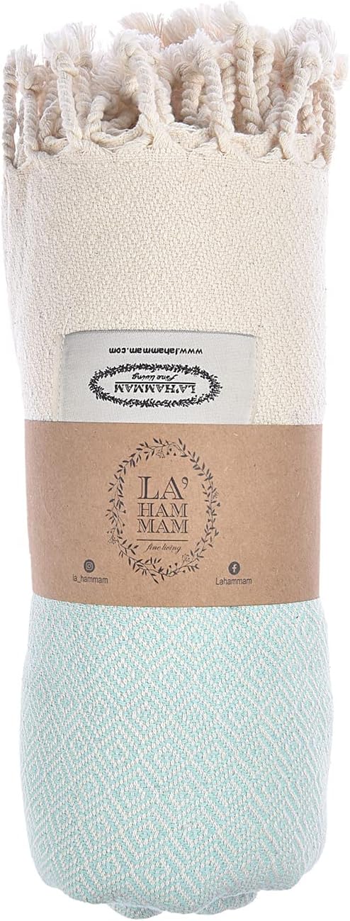 Beach Towel | Cotton Beach Towels, Easy to Carry, Sand Free, Highly Absorbent, Quick Dry, Turkish Towels for Travel Camping Bath Sauna Beach Gym Pool Yoga SPA by Lahammam, Diamond, Aqua
