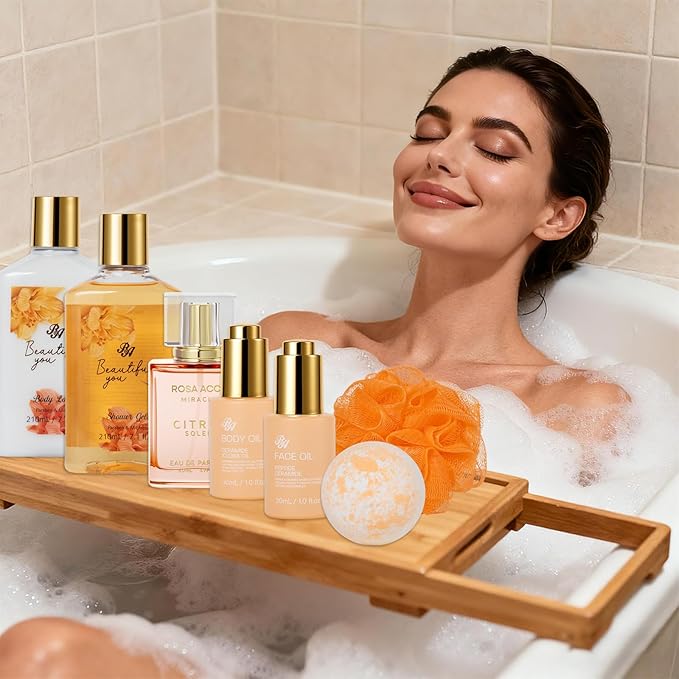 35 Pcs Mothers Day Gift for Women, Bergamot & Rose Bath & Body Gift Basket Set for Women, Face Skin Care Set, Self Care Set, Home Spa Basket, Christmas, Birthday, Valentine, Anniversary, Wife, Mom
