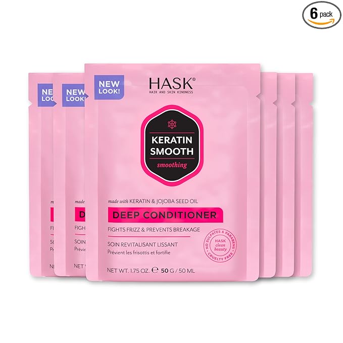 HASK KERATIN Smoothing Deep Conditioner Treatments for all hair types, color safe, gluten free, sulfate free, paraben free - Pack of 6