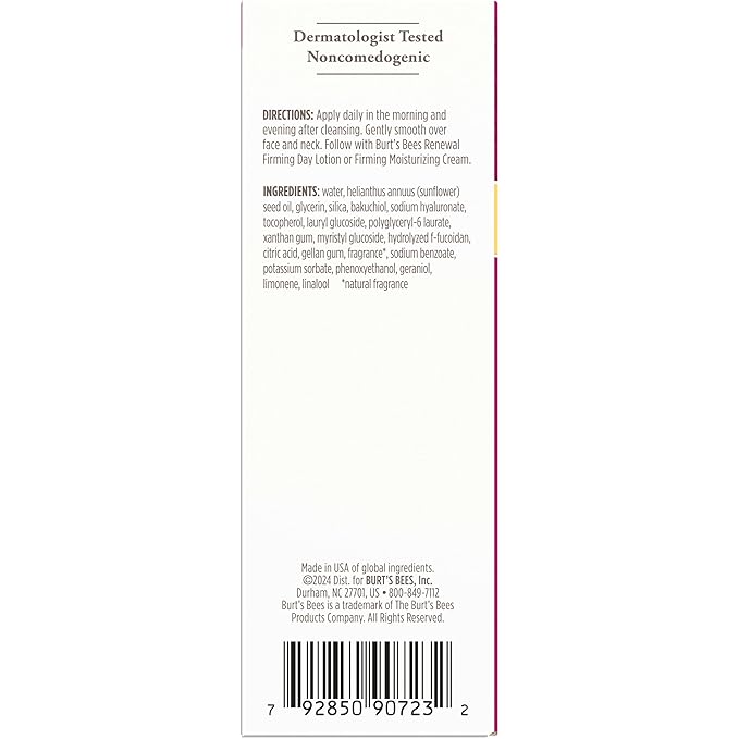 Burt's Bees Renewal Intensive Firming Serum With Natural Retinol Alternative and Hyaluronic Acid, Powerful Anti-Aging Ingredients, 98.6 Percent Natural-Origin Skin Care, 1 fl. oz. Bottle