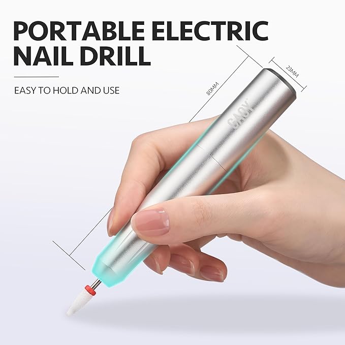 GAOY Electric Nail Drill, USB Electric Nail File for Acrylic and Gel, Portable Efile with Drill Bits, Manicure Pedicure Tools for Home Salon, Silver, Aluminum Lightweight