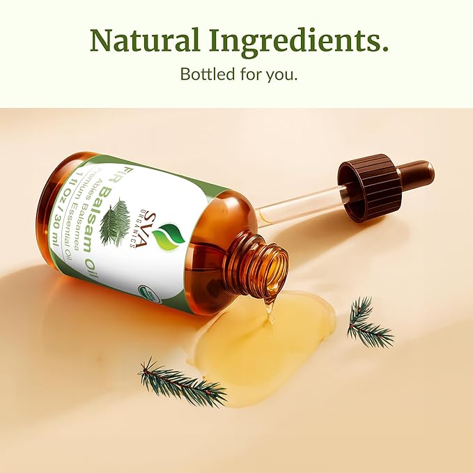 SVA Fir Balsam Essential Oil Organic – 1 Fl Oz – 100% Natural Organic Fir Oil - for Diffuser, Hair Care, Face, Skin Care, Aromatherapy, Scalp and Body Massage, Soap and Candle Making – with Dropper