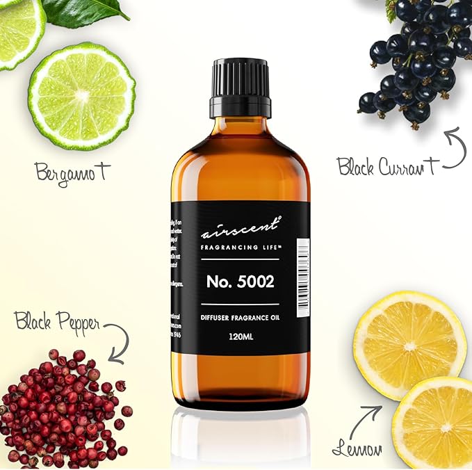 AirScent Creed-Aventus-Inspired Diffuser Oil - No. 5002 Perfume Dupe - Premium Fragrance Oil Blend for Ultrasonic and Waterless Diffusers and Crafting - 500 ml, 16.9 fl oz Glass Bottle