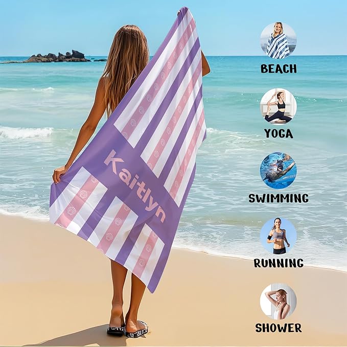 JML Custom Beach Towel with Name, Personalized Microfiber Beach Towel with Name, Large, Soft, Quick Dry & Absorbent for Swim, Pool,Adult,Summer Holiday,Vacation,Travel,Gift for Anniversary, Birthday
