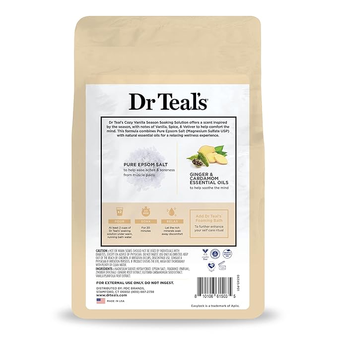 Dr Teal's Epsom Salt Magnesium Soak, Limited Edition Cozy Vanilla Season, 3lbs (Pack of 2)