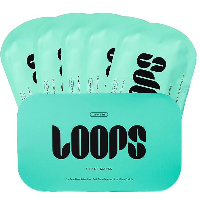 LOOPS CLEAN SLATE - Detoxifying Korean Hydrogel Face Masks - Detoxify, Cleanse, and Soothe - Deeply Purifying and Super Hydrating Radiant Skin Mask Face Mask Minimizes the Look of Pores 5pc