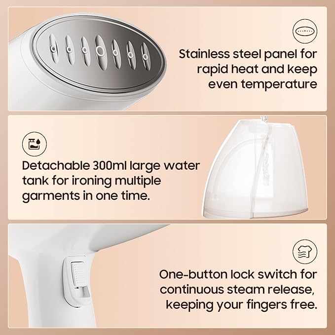Portable Hand Held Steamer for Clothes - 1350W Handheld Clothes Steamer, 15S Rapid Heating, Garment Wrinkle Remover Fastly Make Clothes Soft, Large-Capacity Iron for Hotels/Travel, Mother's Day