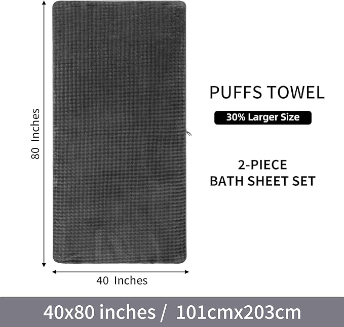 KBY Bath Towels Set of 2, Extra Large Bath Sheets 40X80 Inches,Quick Dry, Ultra Soft & Super Absorbent Oversized Bathroom Towel Sets for Adults, Gym, Spa, Pool & Hotel（Charcoal Gray）