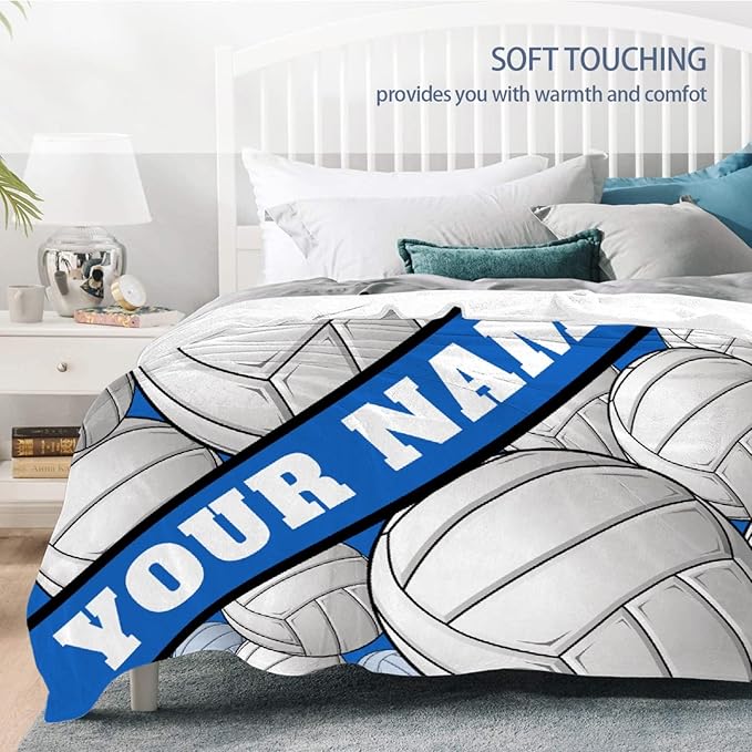 Custom Volleyball Blanket, Personalized Sport Throw with Name Text for Boy, Girl, Men, Women, Volleyball Gift for Player, Athlete, Coach, Team, Soft Customized Throw Blanket 80"x60"for Adult