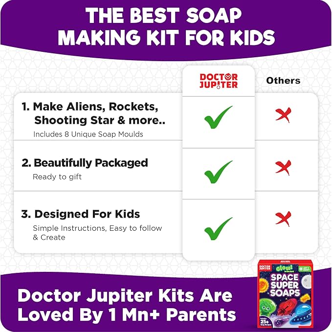 Doctor Jupiter Glow in The Dark Space Soap Making Kit for Kids Ages 4+ | Birthday Gift Ideas for Boys & Girls 4 5 6 7 8 12 Year Old, Space Craft Toys